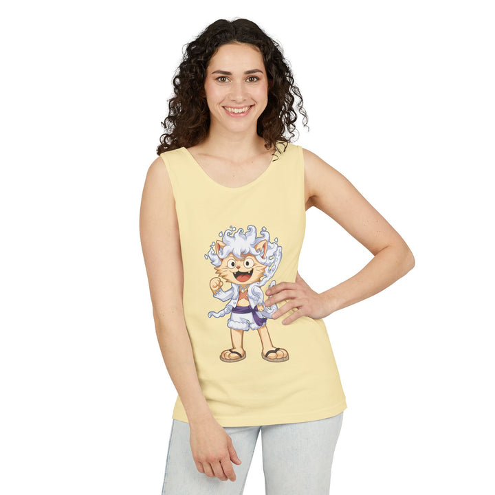 Whimsical Cat Tank Top, Unisex Funny Summer Shirt, Lightweight Graphic Top, Gift for Cat Lovers, Perfect for Beach Days, Casual Comfort Wear