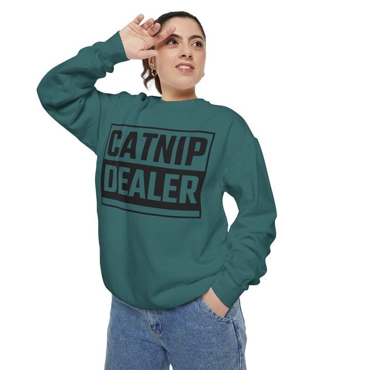 Catnip Dealer Sweatshirt Featuring a Bold and Humorous Black and White Typographic Design for Cat Lovers and Pet Owners Perfect Gift for Cat Parents Unisex Sweater for Every Season
