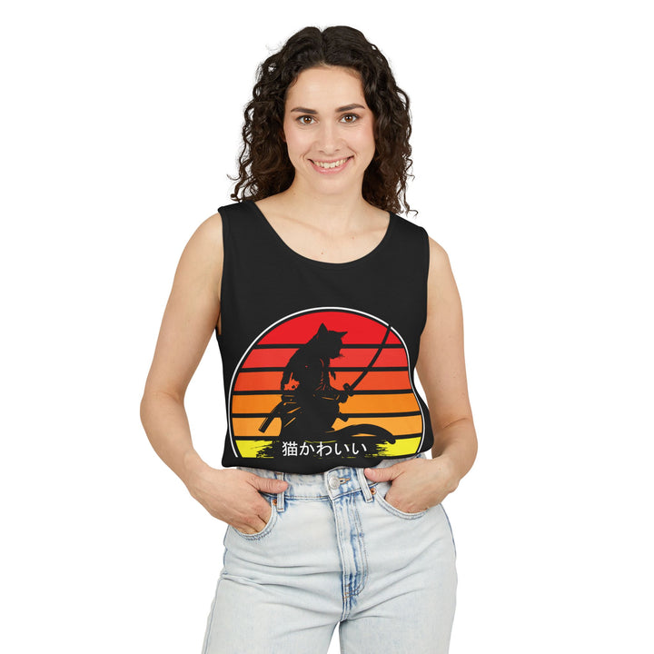 Sunset Cat Tank Top, Unisex Summer Top, Beachwear, Casual Workout Shirt, Gift for Cat Lovers