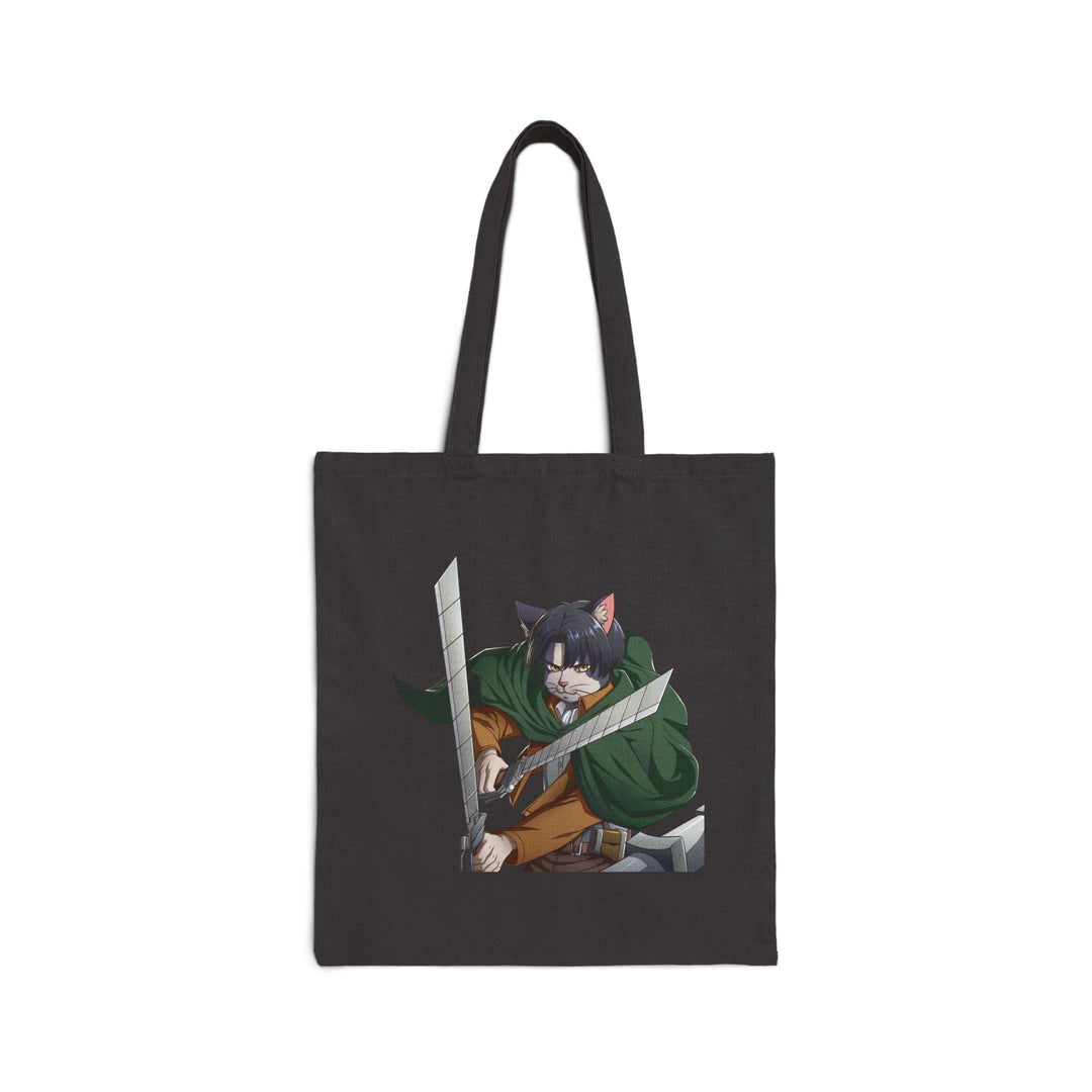 Cute Cat Warrior Cotton Canvas Tote Bag, Eco-Friendly Shopping Tote, Anime Tote, Cute Gift for Pet Lovers, Durable Shoulder Bag