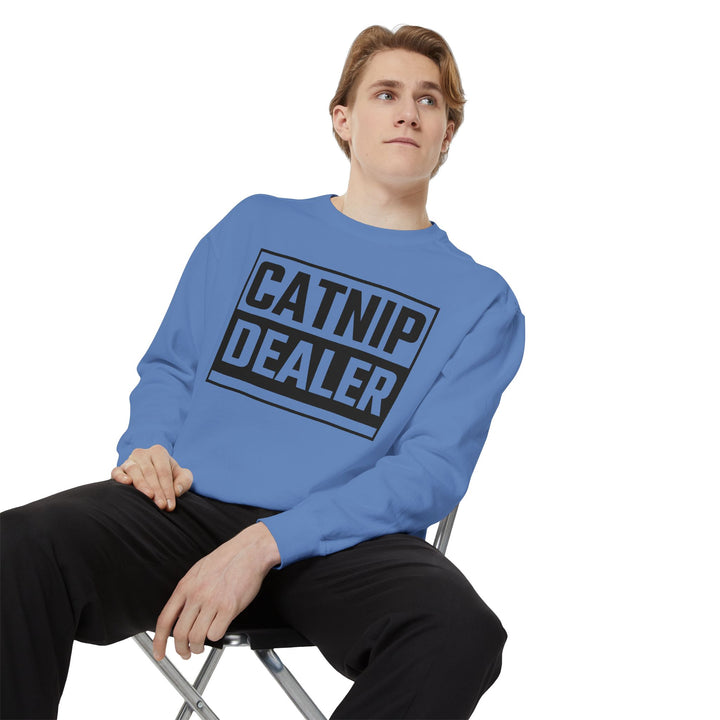 Catnip Dealer Sweatshirt Featuring a Bold and Humorous Black and White Typographic Design for Cat Lovers and Pet Owners Perfect Gift for Cat Parents Unisex Sweater for Every Season