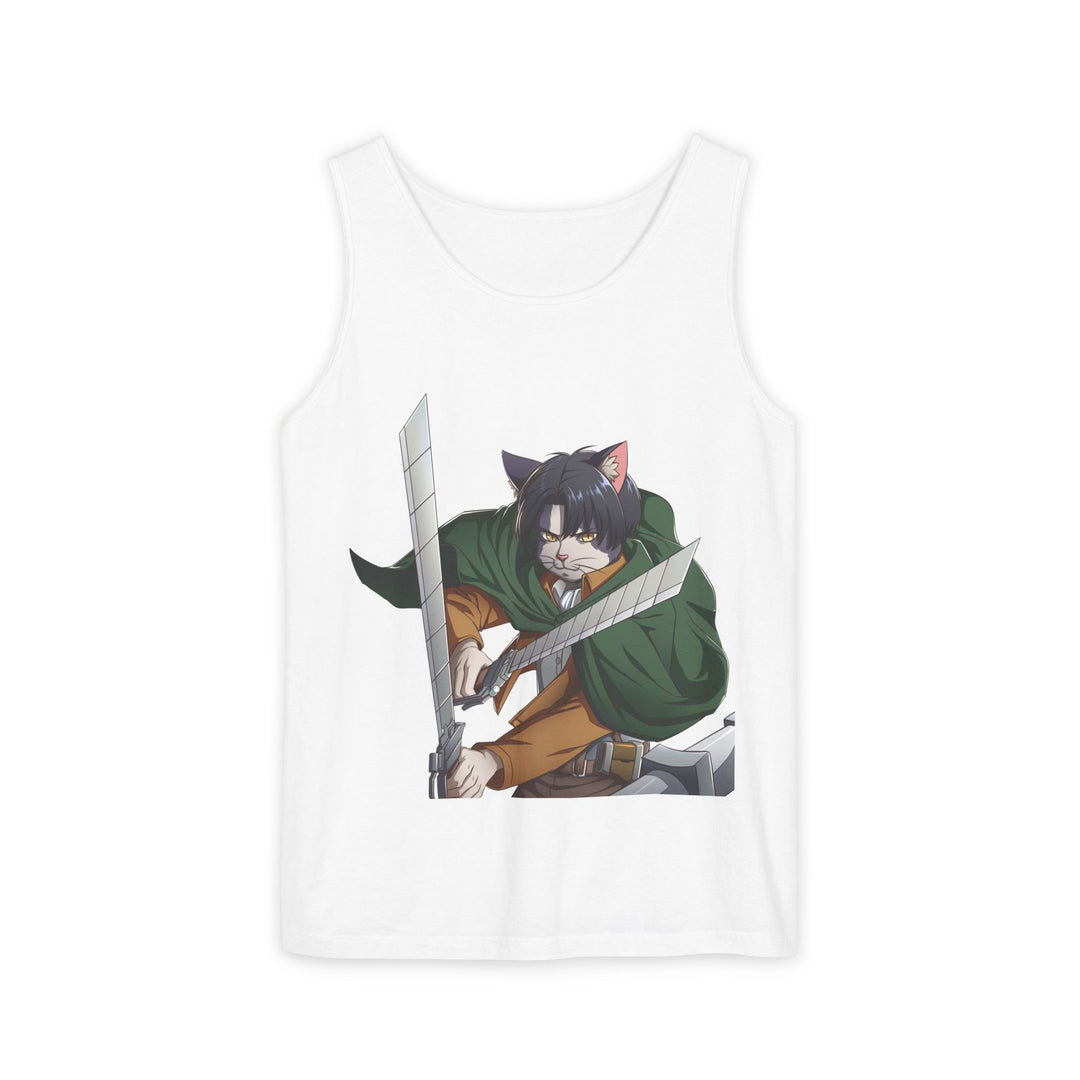 Anime Cat Warrior Tank Top, Unisex Graphic Tee, Cute Anime Apparel, Summer Fashion, Gift for Anime Fans