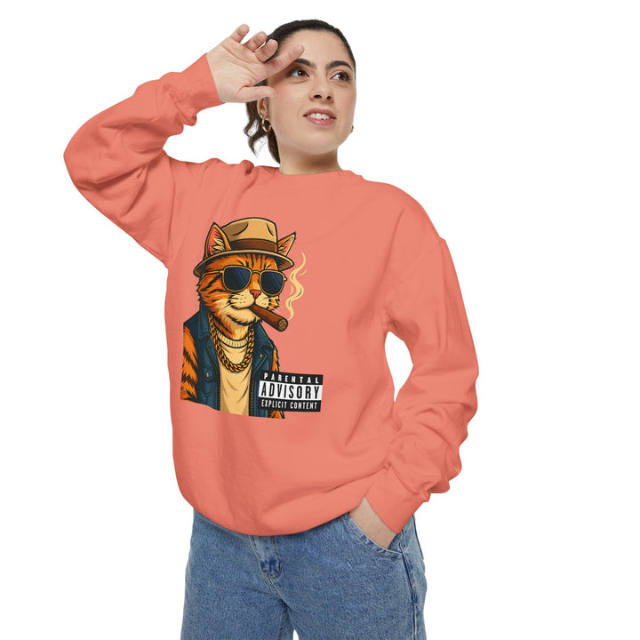 Cool Cat Vintage Sweatshirt with a Black Cat Eating Ramen in a Japanese Ukiyo-e Woodblock Art Style