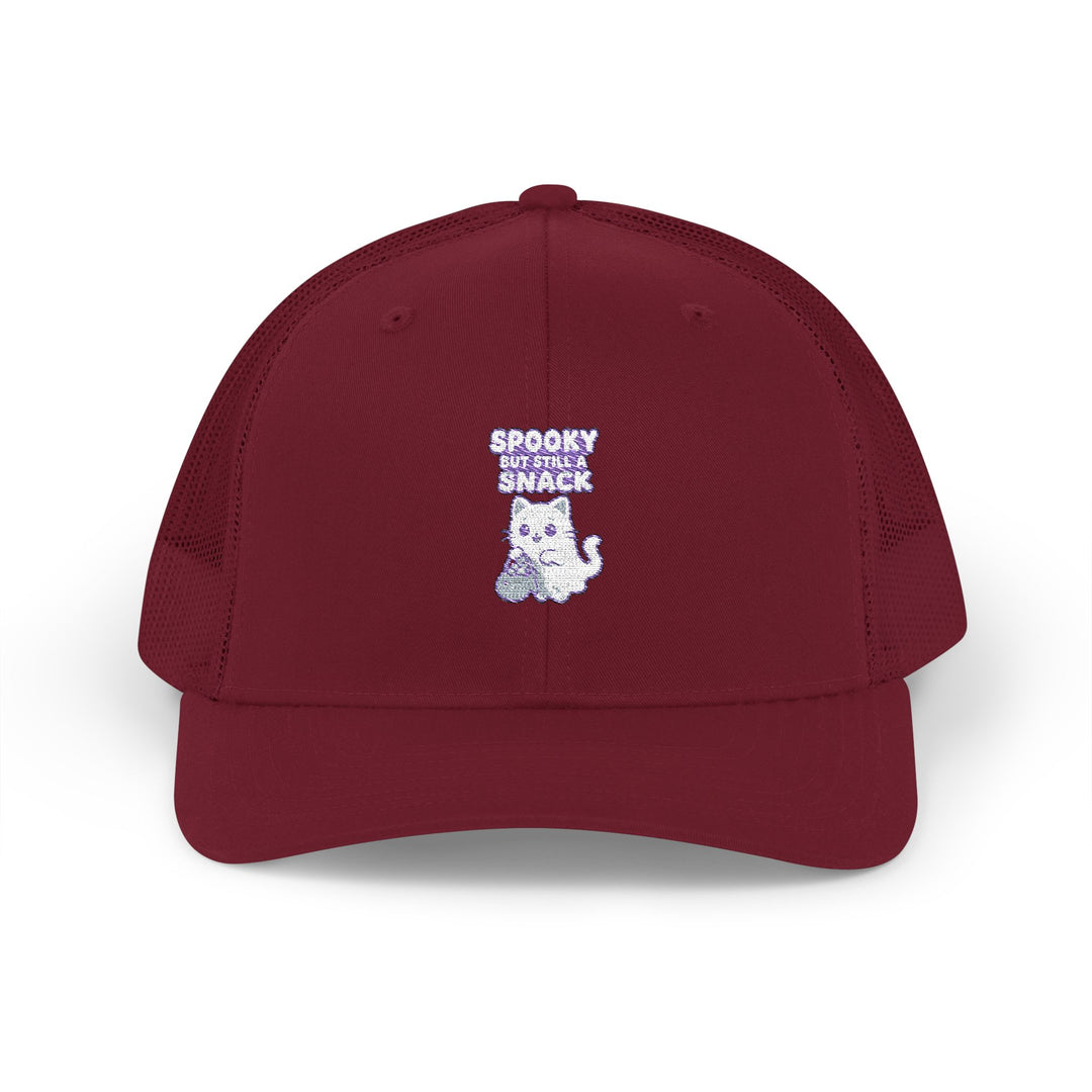Spooky Snack Snapback Trucker Cap | Funny Hat for Halloween, Cool Gift for Pet Lovers, Embroidered Cap, Casual Summer Accessory, Outdoor Cap