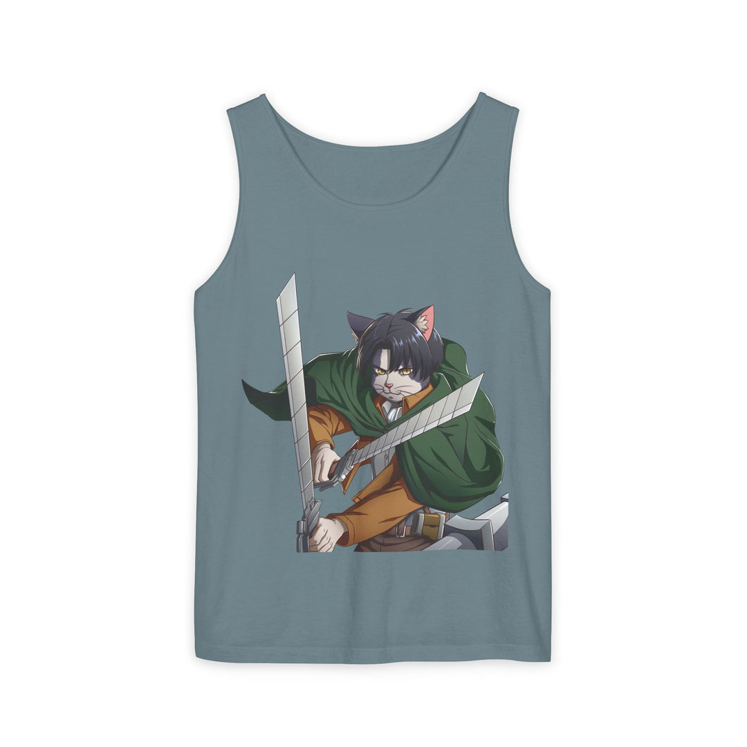 Anime Cat Warrior Tank Top, Unisex Graphic Tee, Cute Anime Apparel, Summer Fashion, Gift for Anime Fans