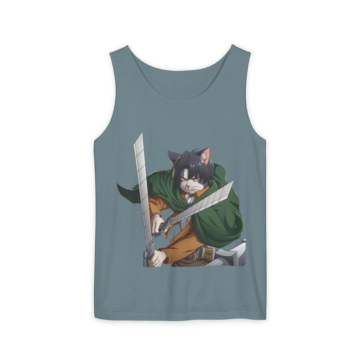 Anime Cat Warrior Tank Top, Unisex Graphic Tee, Cute Anime Apparel, Summer Fashion, Gift for Anime Fans