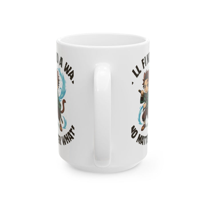 Motivational Ceramic Mug with an Anime-Inspired Cat Demon Slayer and the Slogan I'll Find a Way No Matter What Cute Coffee Mug Inspirational Drinkware Gift for Students Funny Character Mug