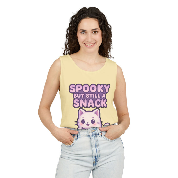Spooky Snack Unisex Tank Top, Cute Cat Shirt, Halloween Apparel, Casual Wear, Gift for Cat Lovers, Summer Style