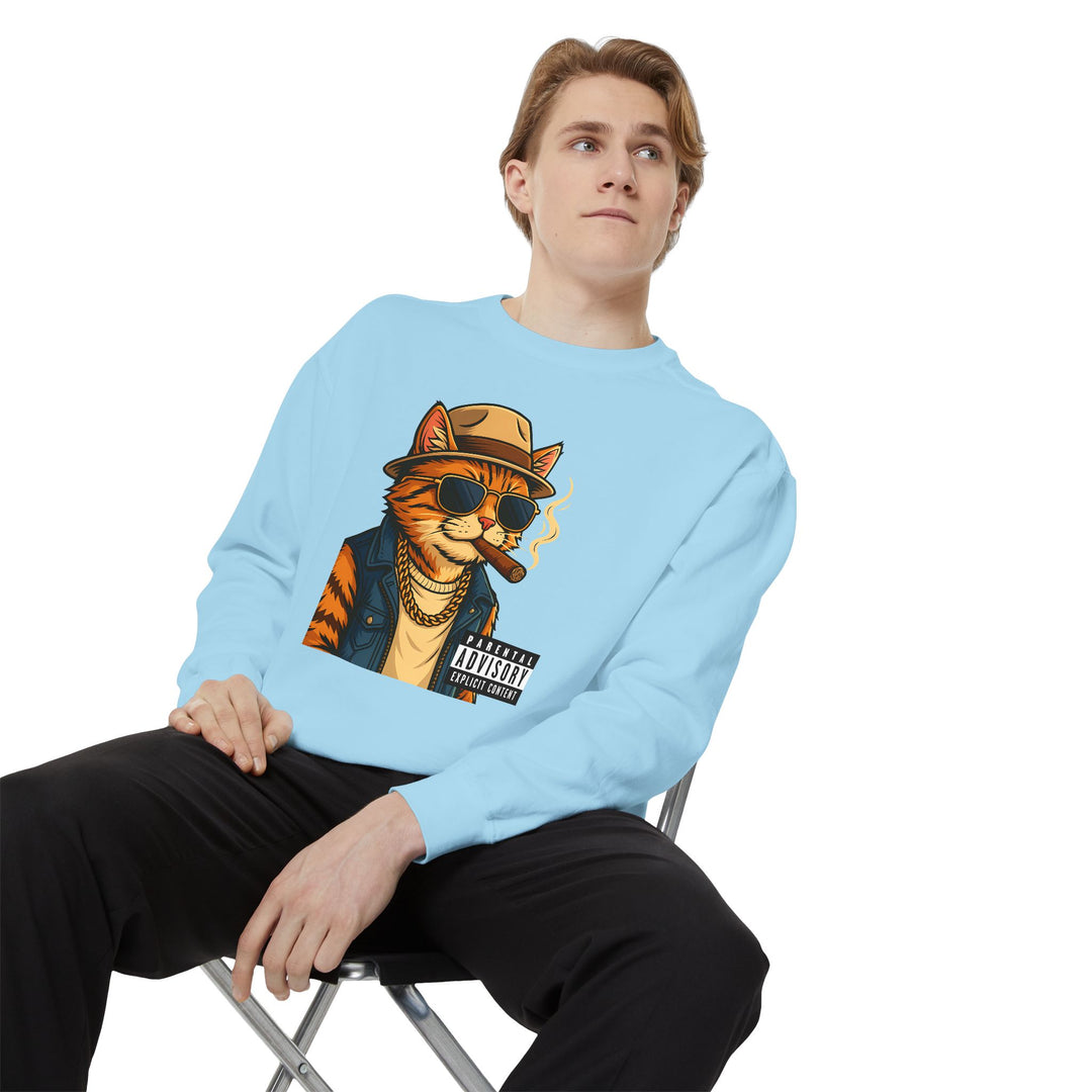 Cool Cat Vintage Sweatshirt with a Black Cat Eating Ramen in a Japanese Ukiyo-e Woodblock Art Style