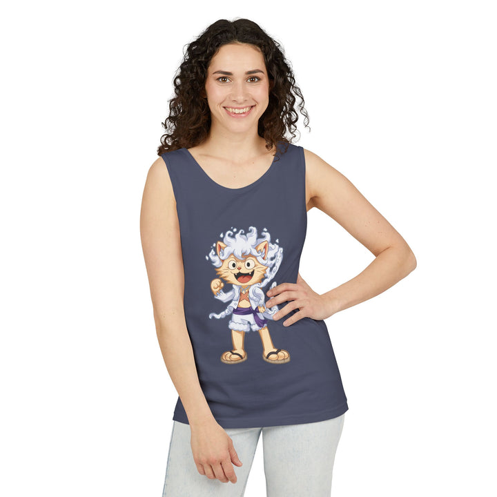 Whimsical Cat Tank Top, Unisex Funny Summer Shirt, Lightweight Graphic Top, Gift for Cat Lovers, Perfect for Beach Days, Casual Comfort Wear