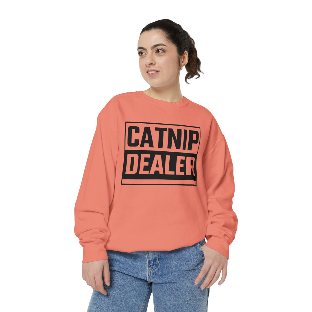 Catnip Dealer Sweatshirt Featuring a Bold and Humorous Black and White Typographic Design for Cat Lovers and Pet Owners Perfect Gift for Cat Parents Unisex Sweater for Every Season