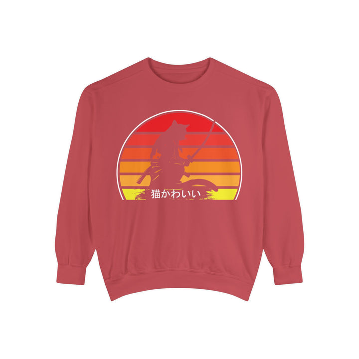 Sunset Samurai Sweatshirt | Cozy Unisex Garment-Dyed Pullover, Gift for Anime Lovers, Japanese Aesthetic Apparel, Fall Fashion, Casual Wear