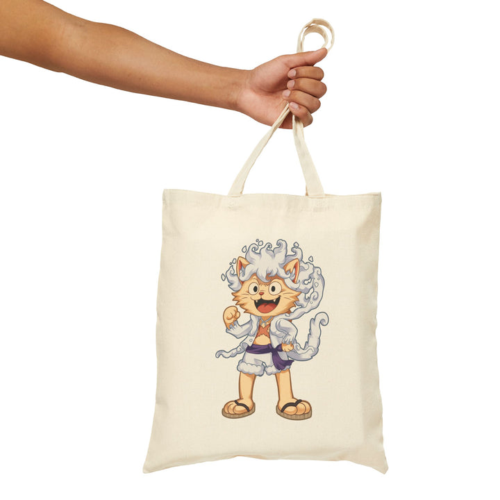 Cute Cat Character Cotton Canvas Tote Bag, Eco-Friendly Shopping Bag, Fun Animal Design Tote, Gift for Cat Lovers, Reusable Grocery Bag