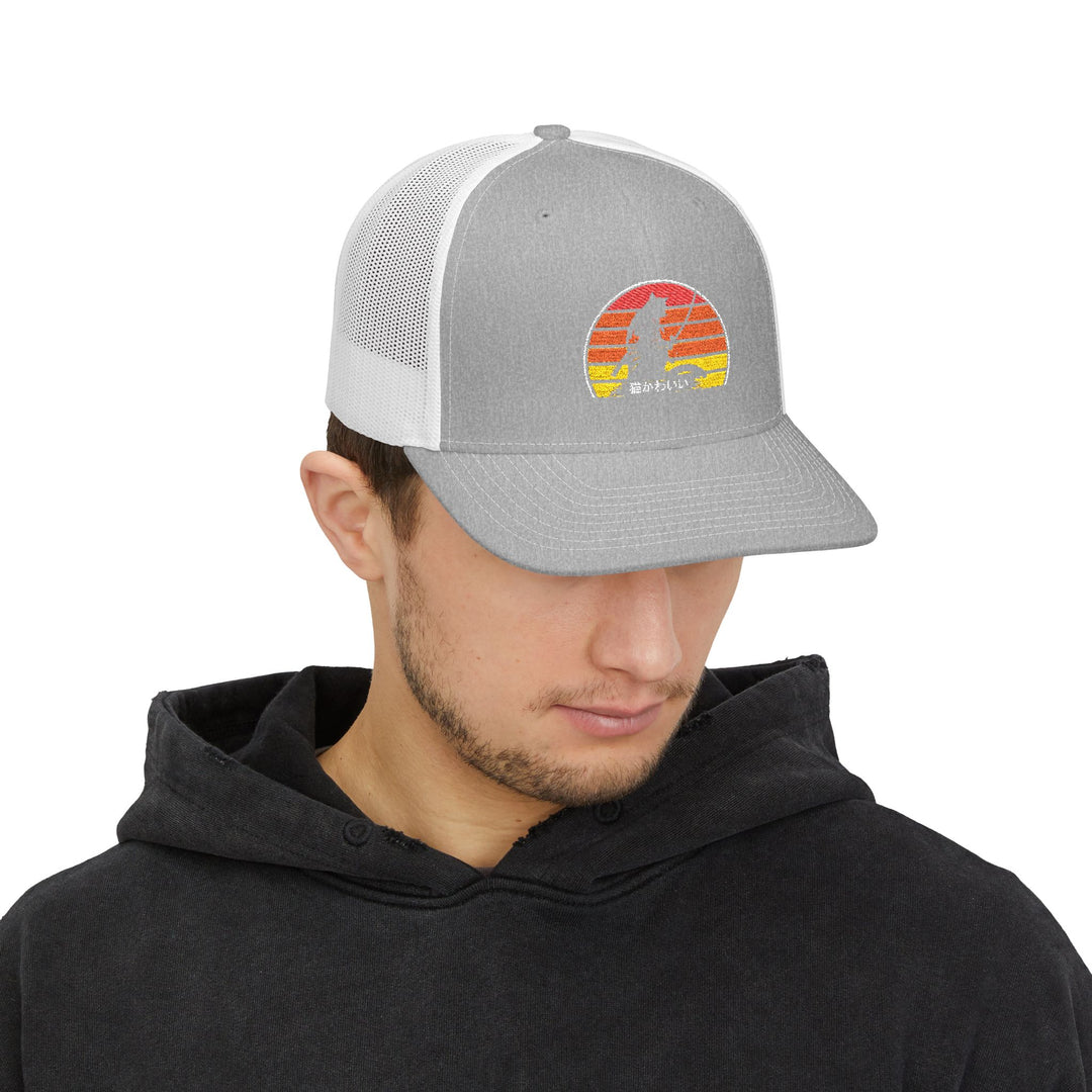 Retro Sunset Snapback Trucker Cap, Outdoor Cap, Summer Fashion Hat, Gift for Him & Her, Festival Accessory, Embroidered Cap