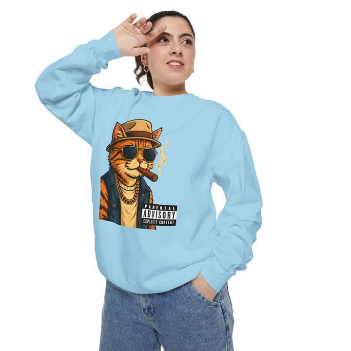 Cool Cat Vintage Sweatshirt with a Black Cat Eating Ramen in a Japanese Ukiyo-e Woodblock Art Style