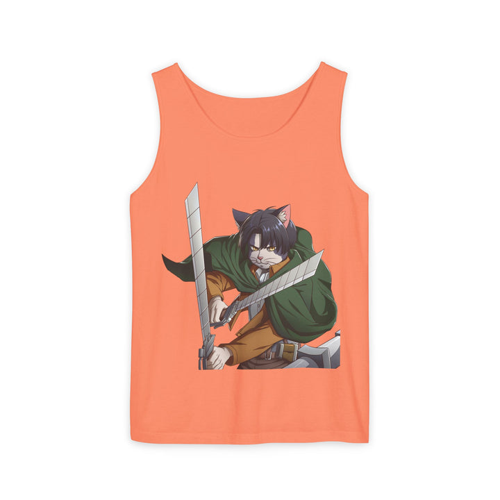 Anime Cat Warrior Tank Top, Unisex Graphic Tee, Cute Anime Apparel, Summer Fashion, Gift for Anime Fans