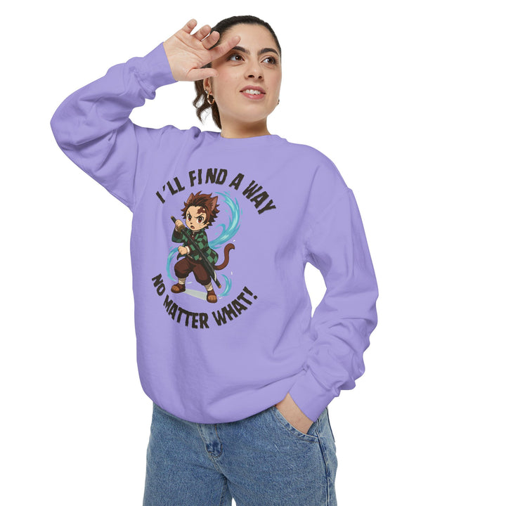 Motivational Unisex Sweatshirt with an Anime-Inspired Cat Demon Slayer and the Slogan "I'll Find a Way No Matter What Inspirational Gift Cozy Fashion Everyday Wear Unique Statement Piece
