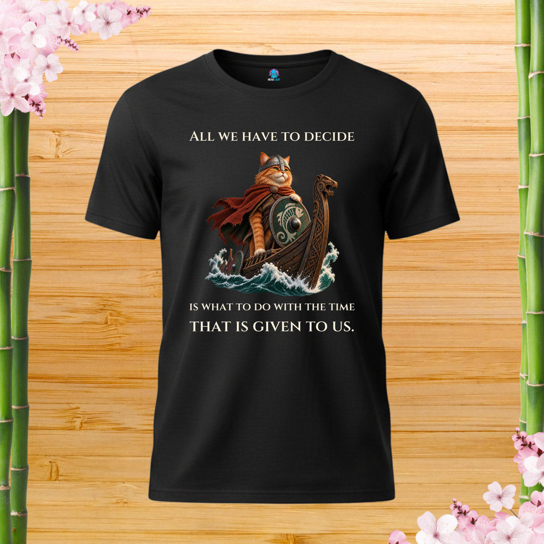 Viking Fish Voyage Cat T-Shirt — black shirt