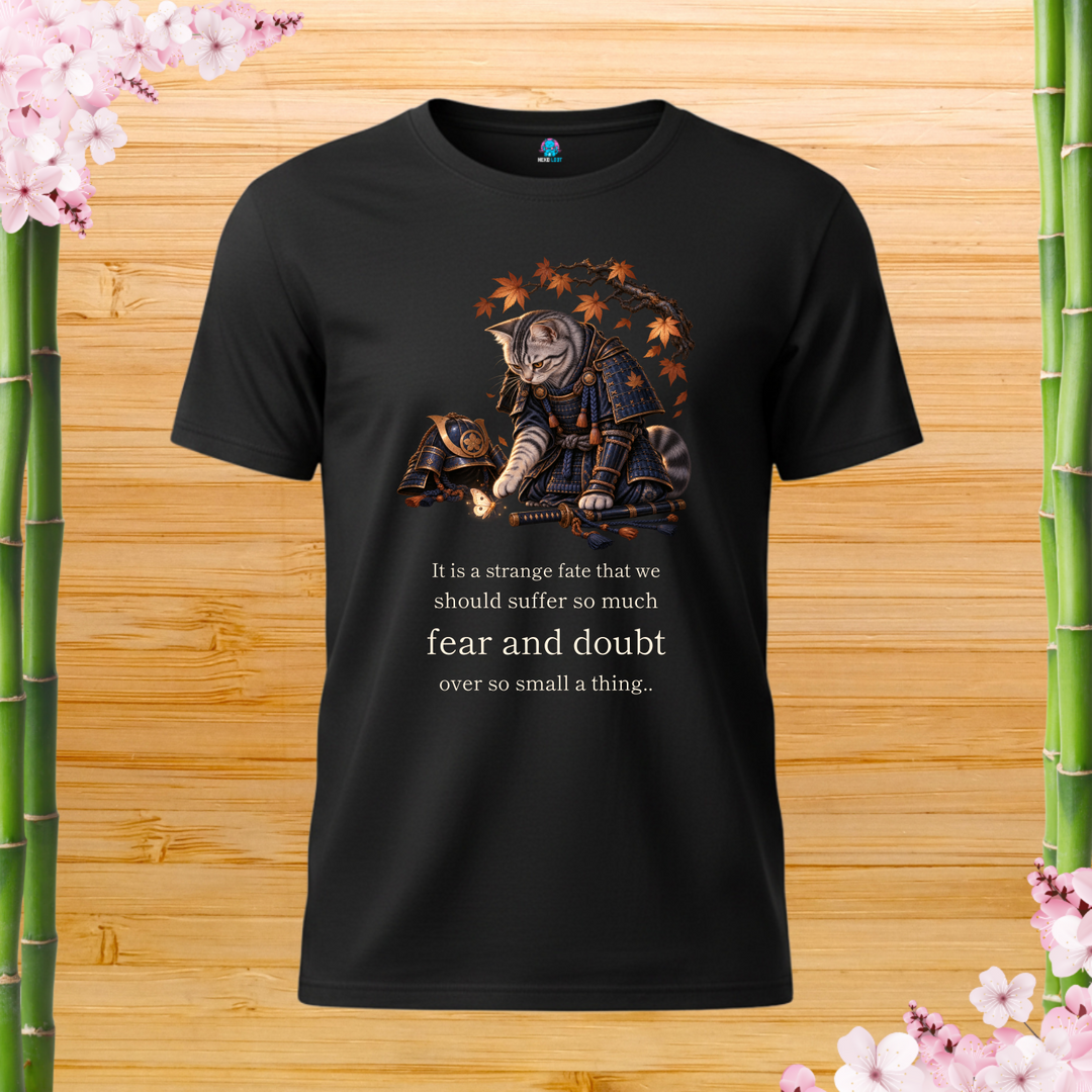 Samurai Window Guardian Cat T-Shirt — black shirt