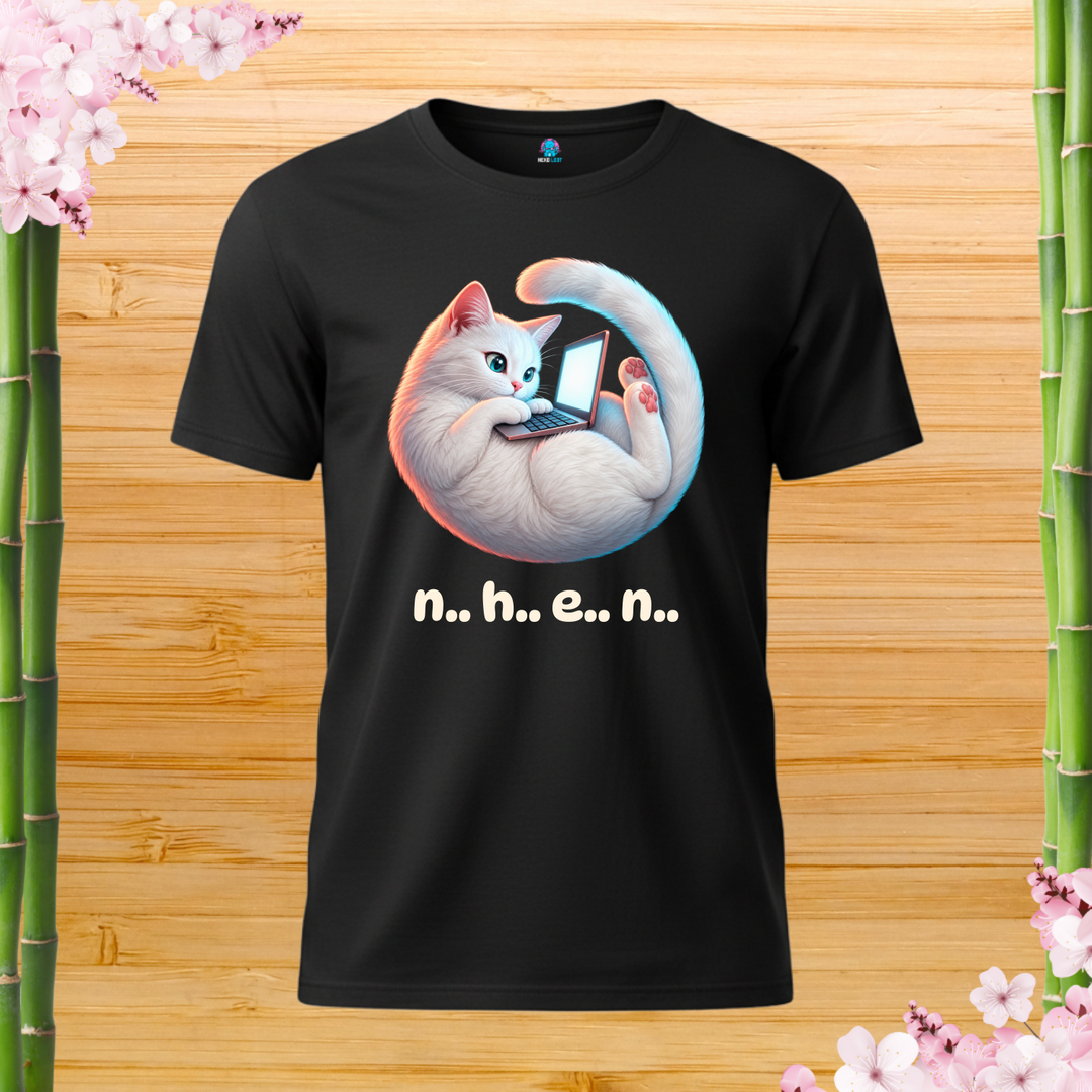 Shrimp Posture Cat T-Shirt — black shirt