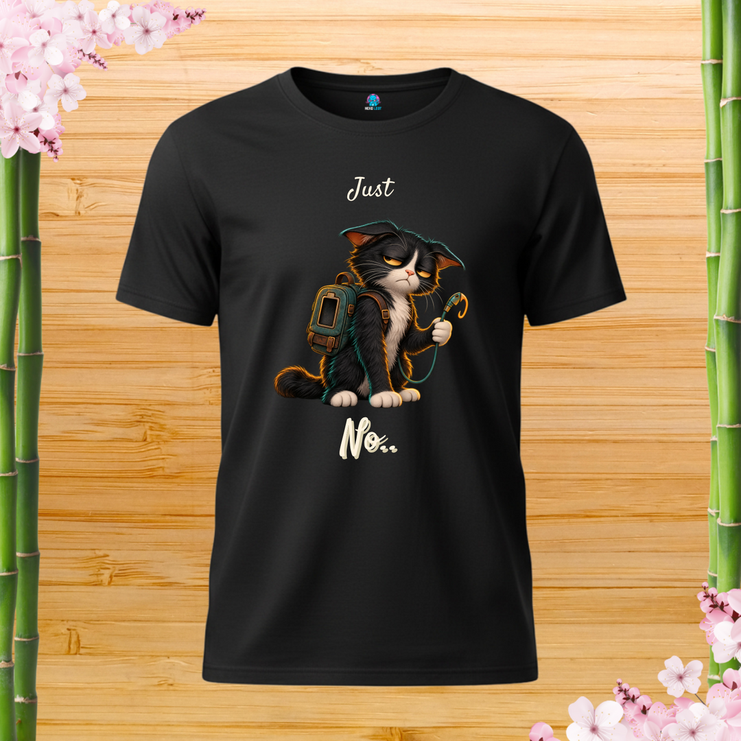 Social Battery Warranty Cat T-Shirt — black shirt