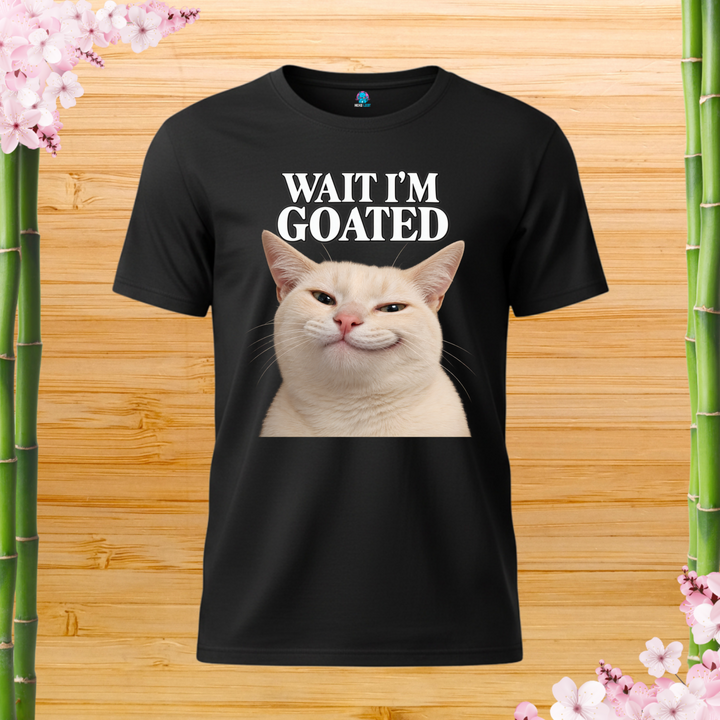 Goated cat portrait Cat T-Shirt — black shirt